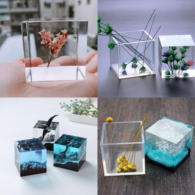 Elinka 4 Pcs Transparent Silicone Resin Casting Molds, Large Clear Epoxy Resin Mold Sphere,Cube,Triangular,Diamond Molds for Resin Casting DIY Craft Home Decoration - Image 3